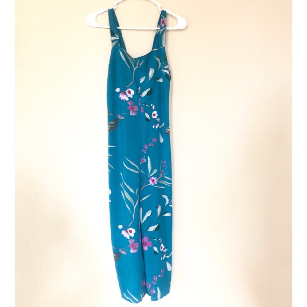 Turquoise Floral Jumpsuit- Cropped Leg